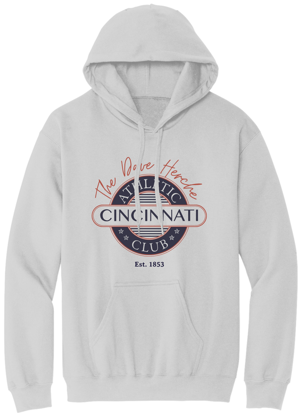 Cincinnati Athletic Club - Dave Herche Logo | Cincy Shirts Hooded Sweatshirt / White / L