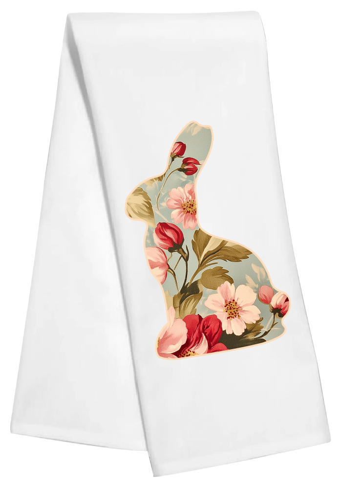 Vintage Floral Easter Bunny Tea Towel