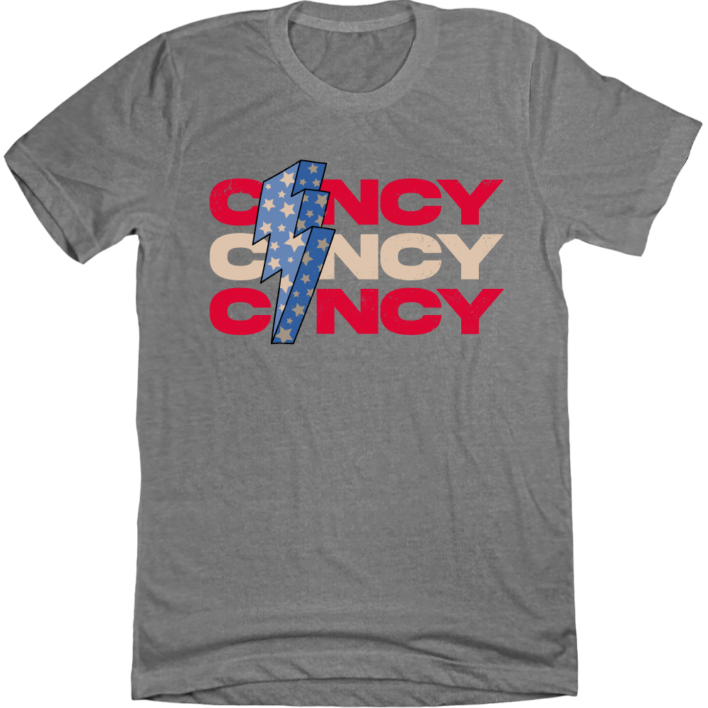 Cincy Red, White & Blue Lightning Tee