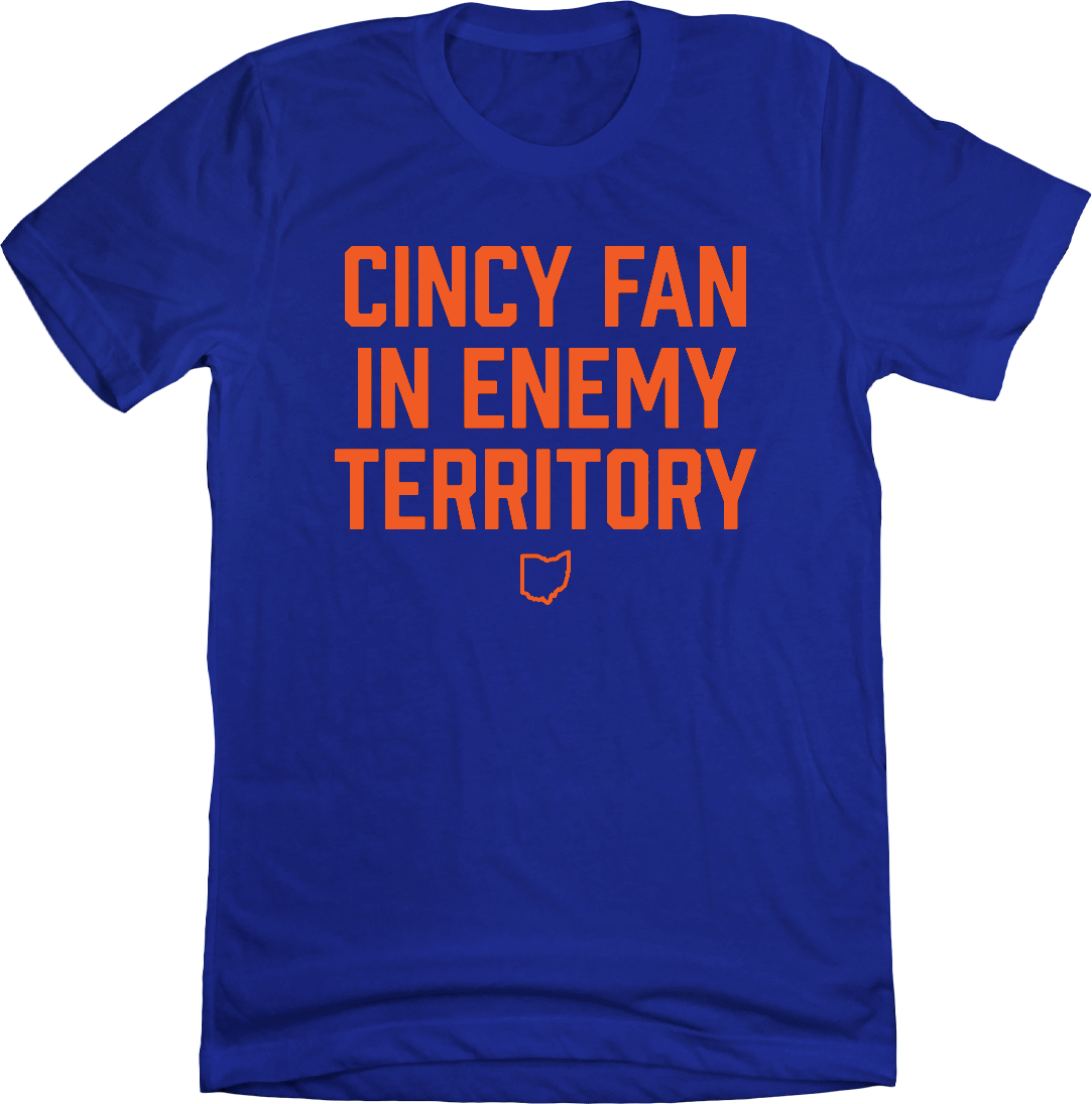 Cincy Fan in Enemy Territory Royal with Orange Ink T-shirt Cincy Shirts