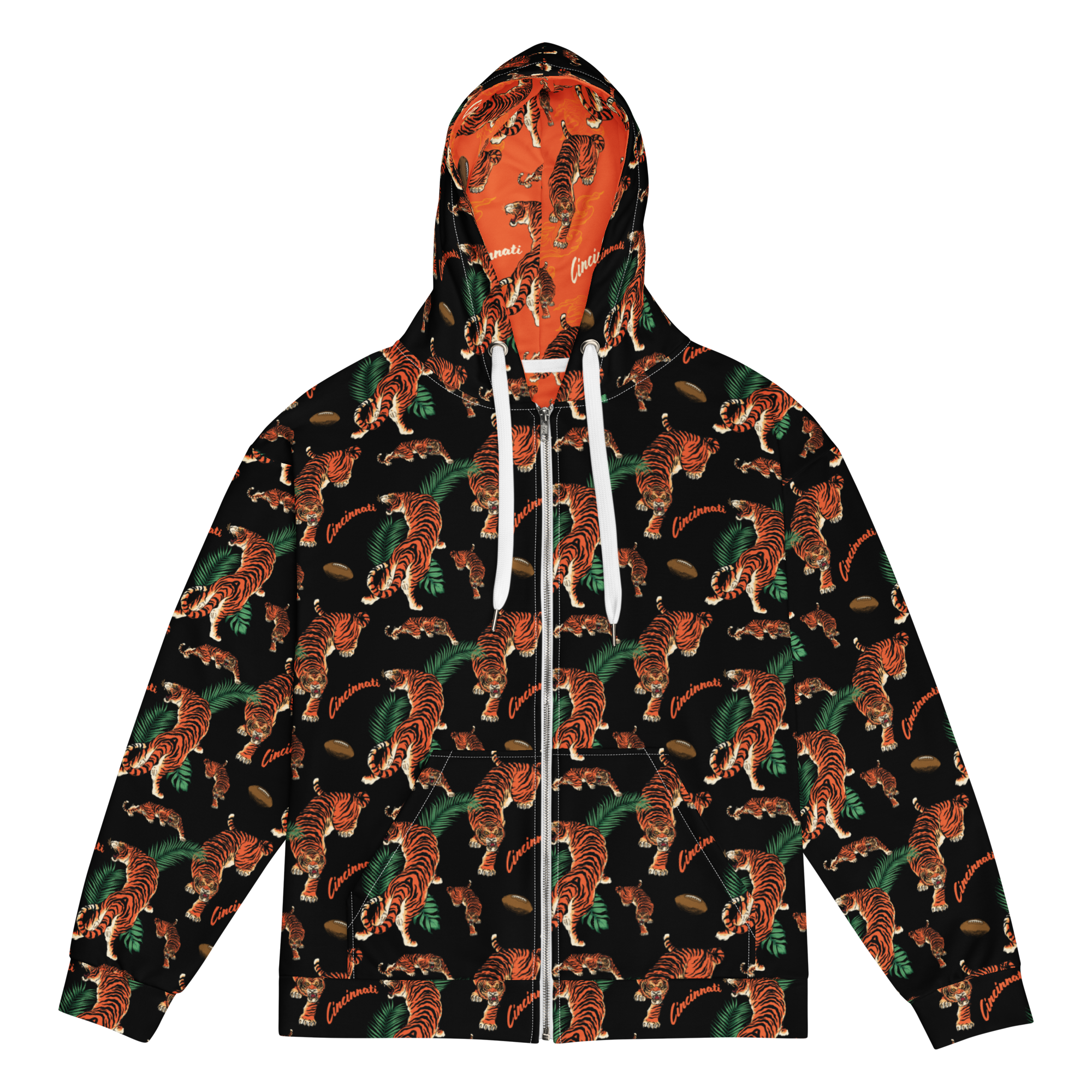 Black Tiger Pattern Zip Hoodie