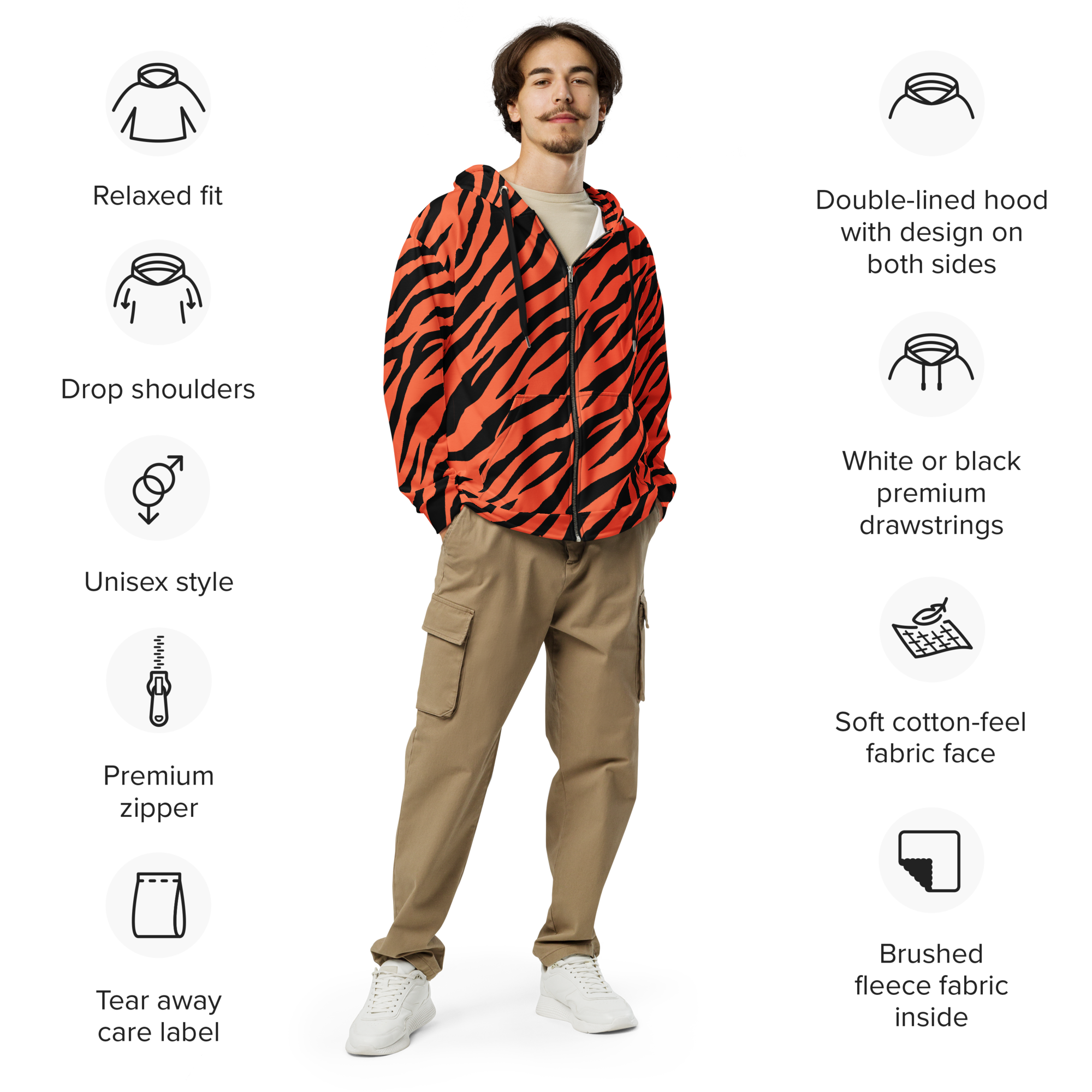 Orange Tiger Stripe Unisex Zip-Up Hoodie