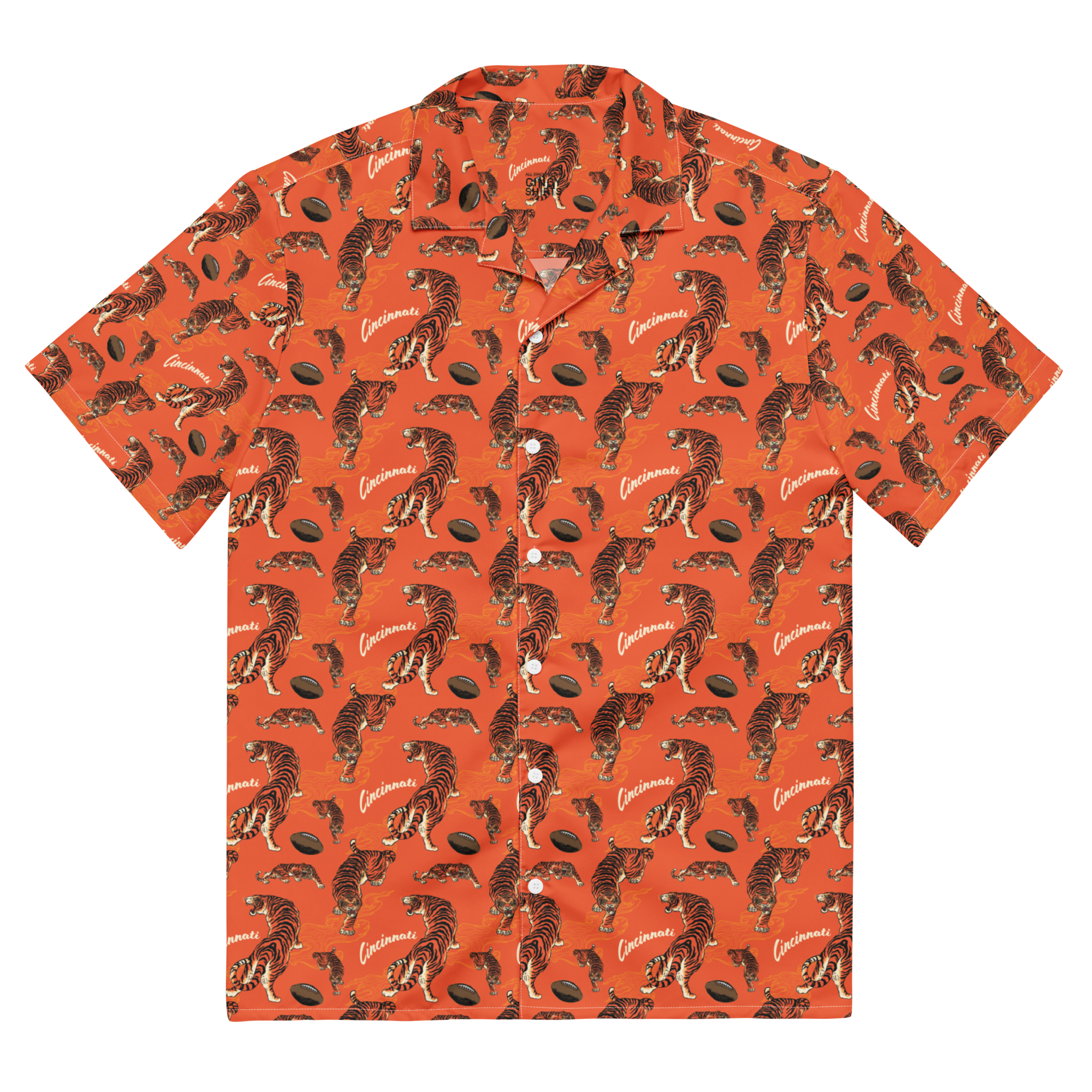 Orange Tiger Pattern Button Down Shirt