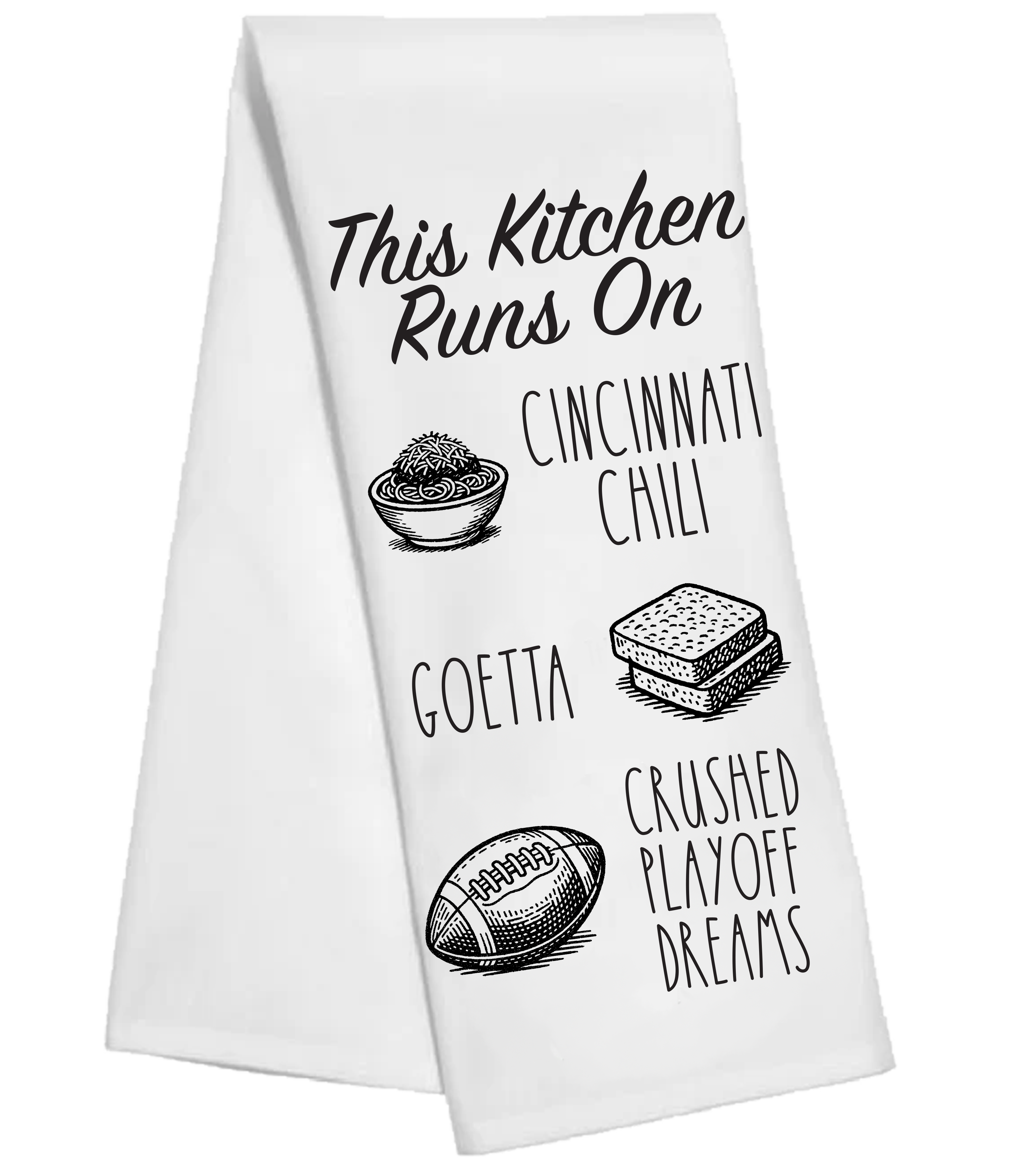Runs on Chili Goetta and Crushed Playoff Dreams Tea Towel