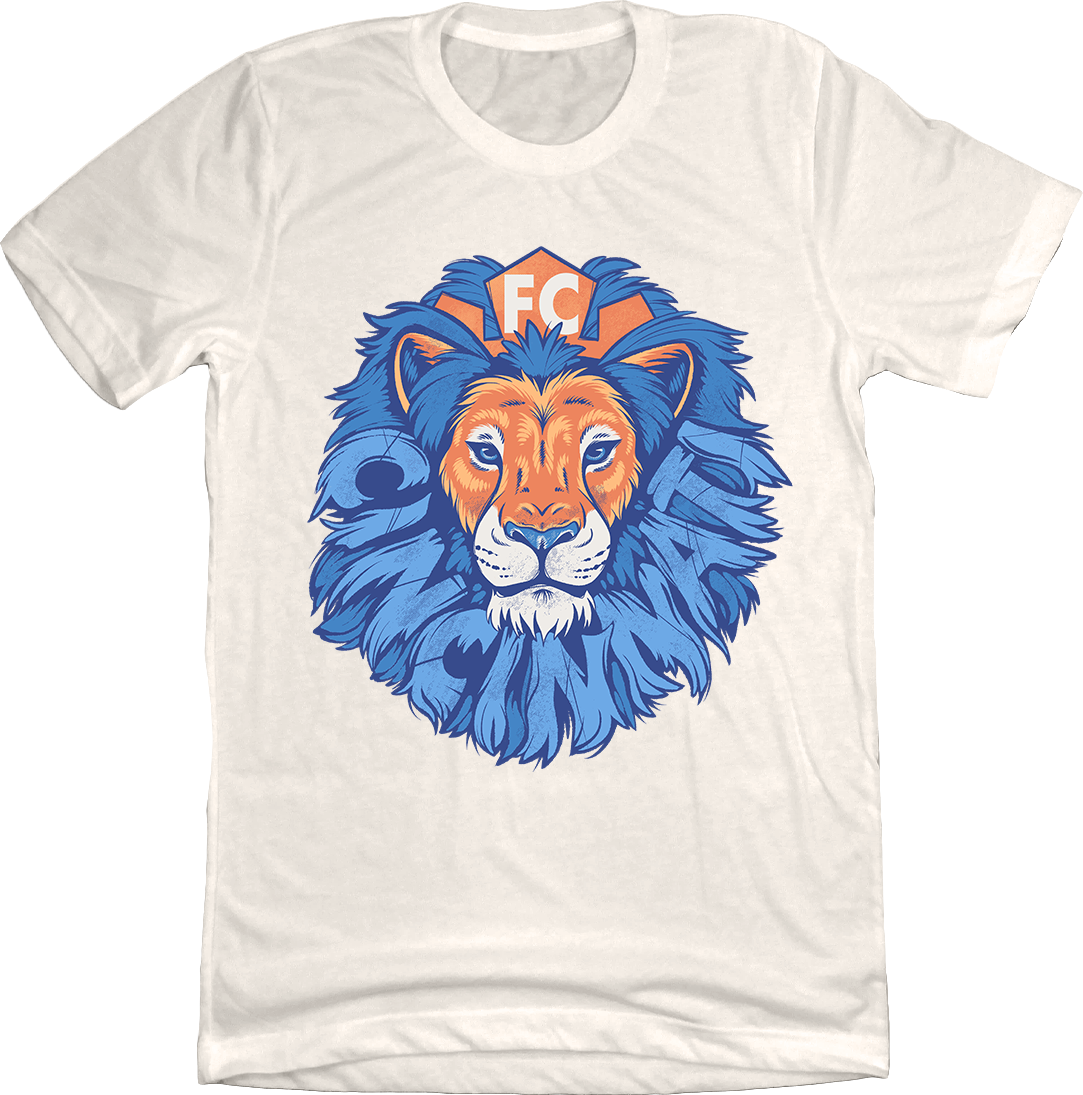 FC Cincinnati Lion Head Blue Mane Natural White Cincy Shirts