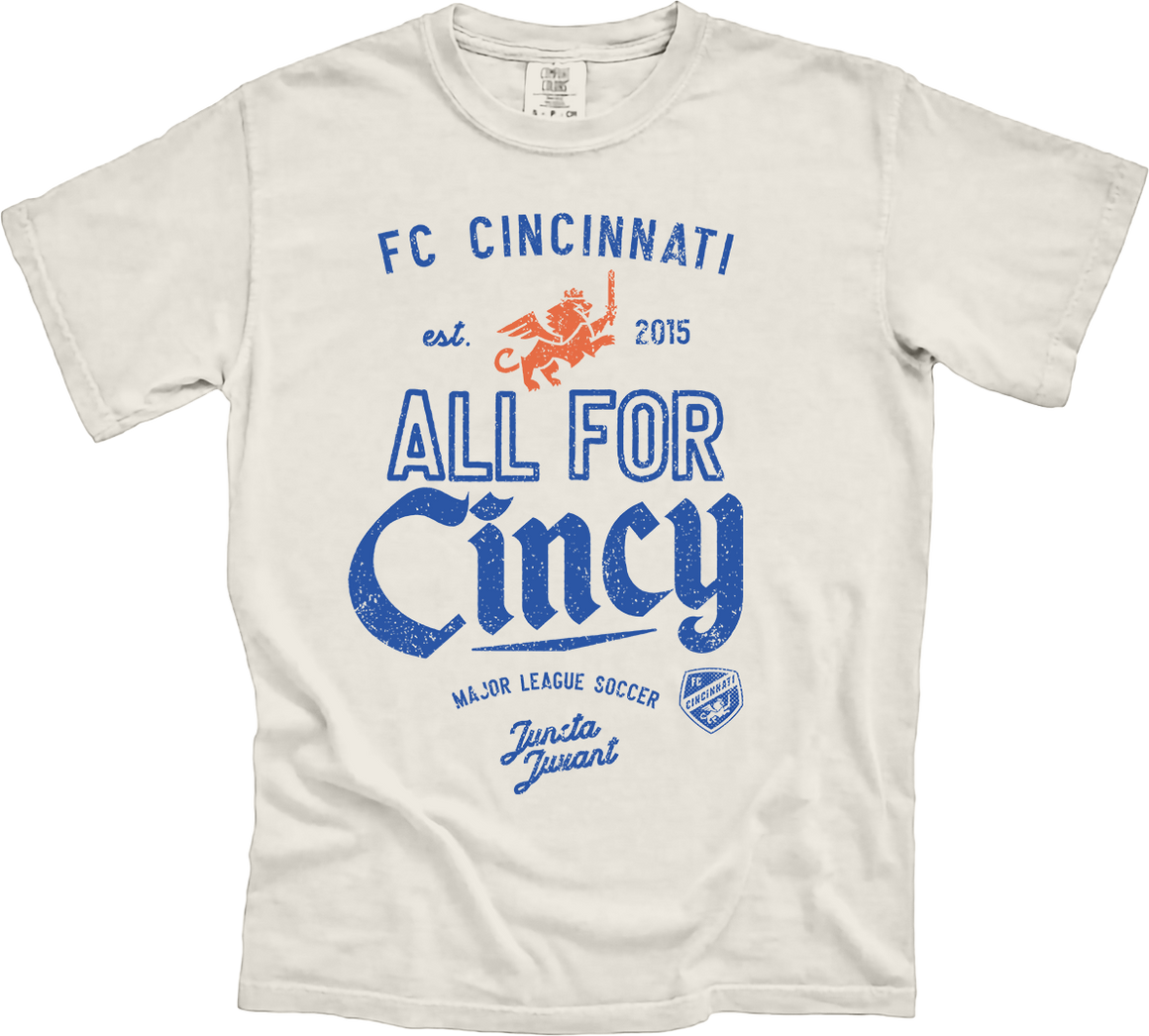 FC Cincinnati: All for Cincy Retro Inspired Text Tee - Cincy Shirts