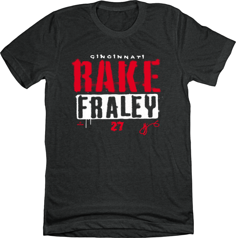 Jake "Rake" Fraley Rake MLBPA charcoal Cincy Shirts