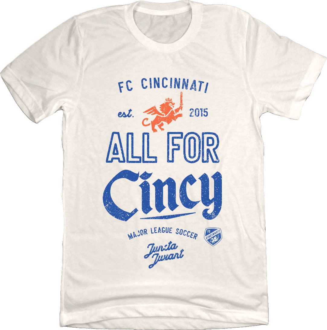 FC Cincinnati: All for Cincy Large Script Blue Ink Cincy Shirts