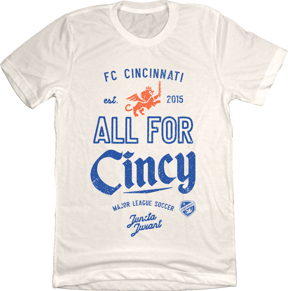 FC Cincinnati: All for Cincy Large Script Blue Ink Cincy Shirts
