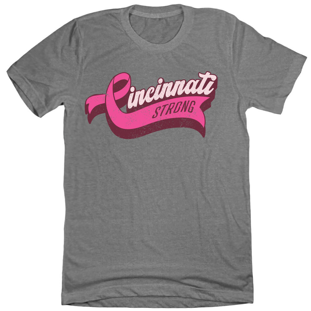 Cincinnati Strong Pink Ribbon Script BCA - Cincy Shirts