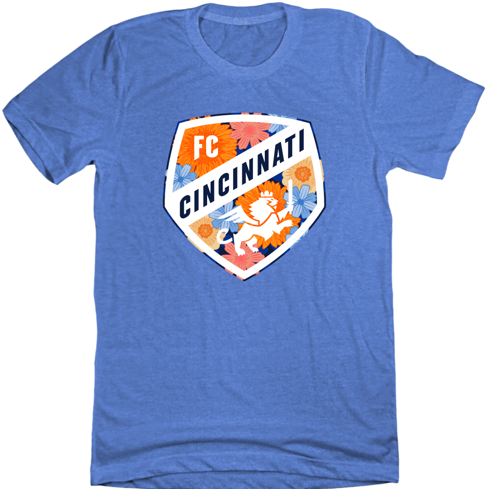 FC Cincinnati Full-Color Floral Shield blue T-shirt Cincy Shirts