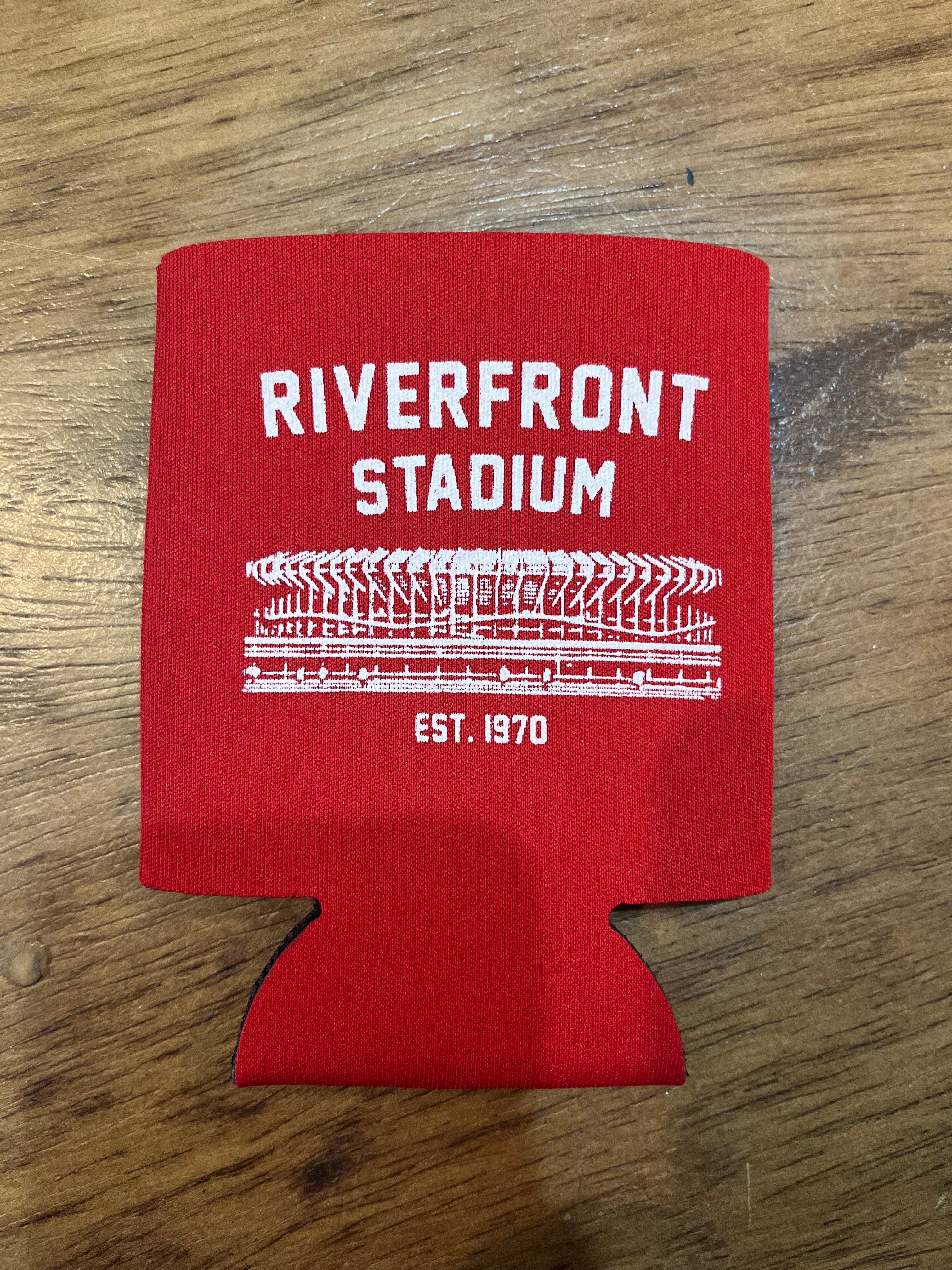 Riverfront Stadium Beer Can Coozies - Cincy Shirts