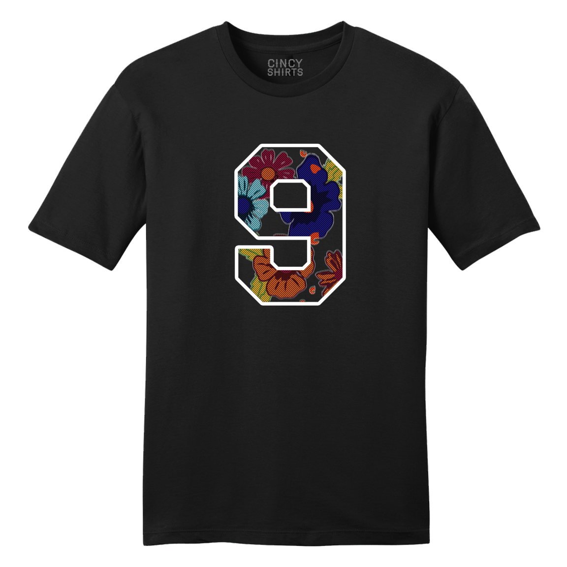 Cincinnati Football No. 9 Floral black T-shirt Cincy Shirts
