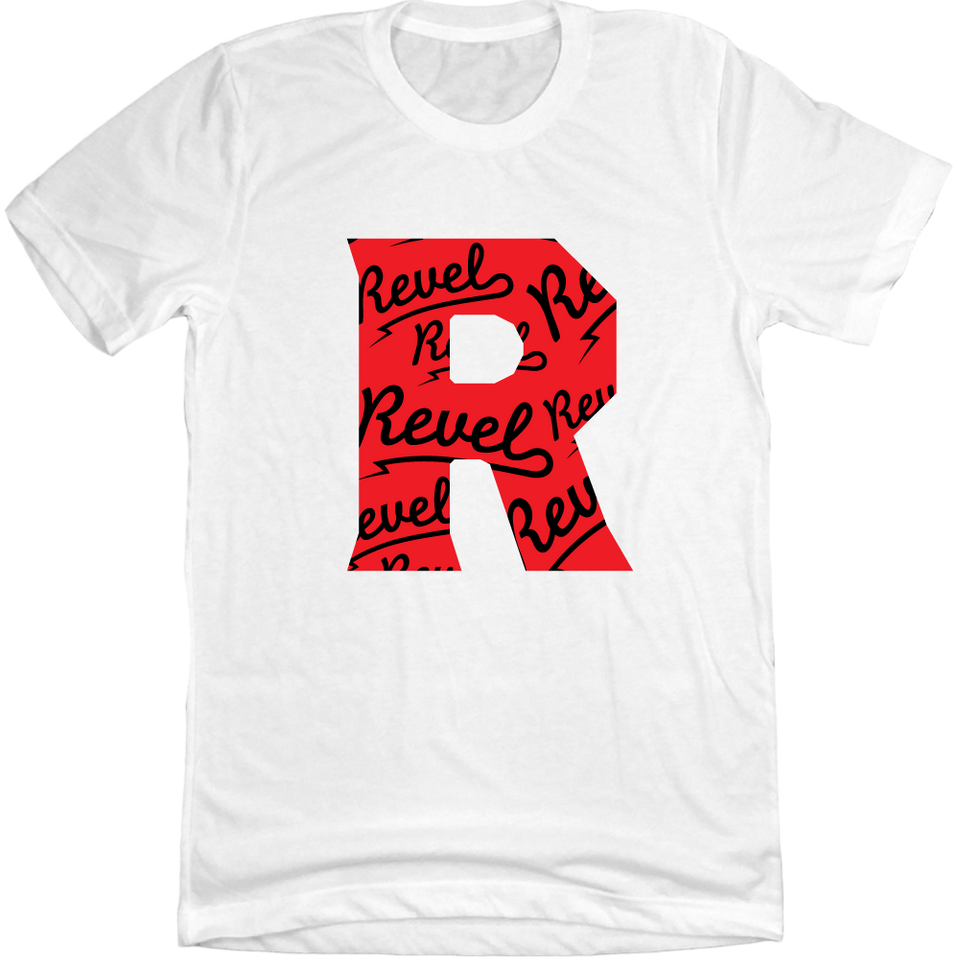 Revel OTR Winery Big R Logo white T-shirt Cincy Shirts