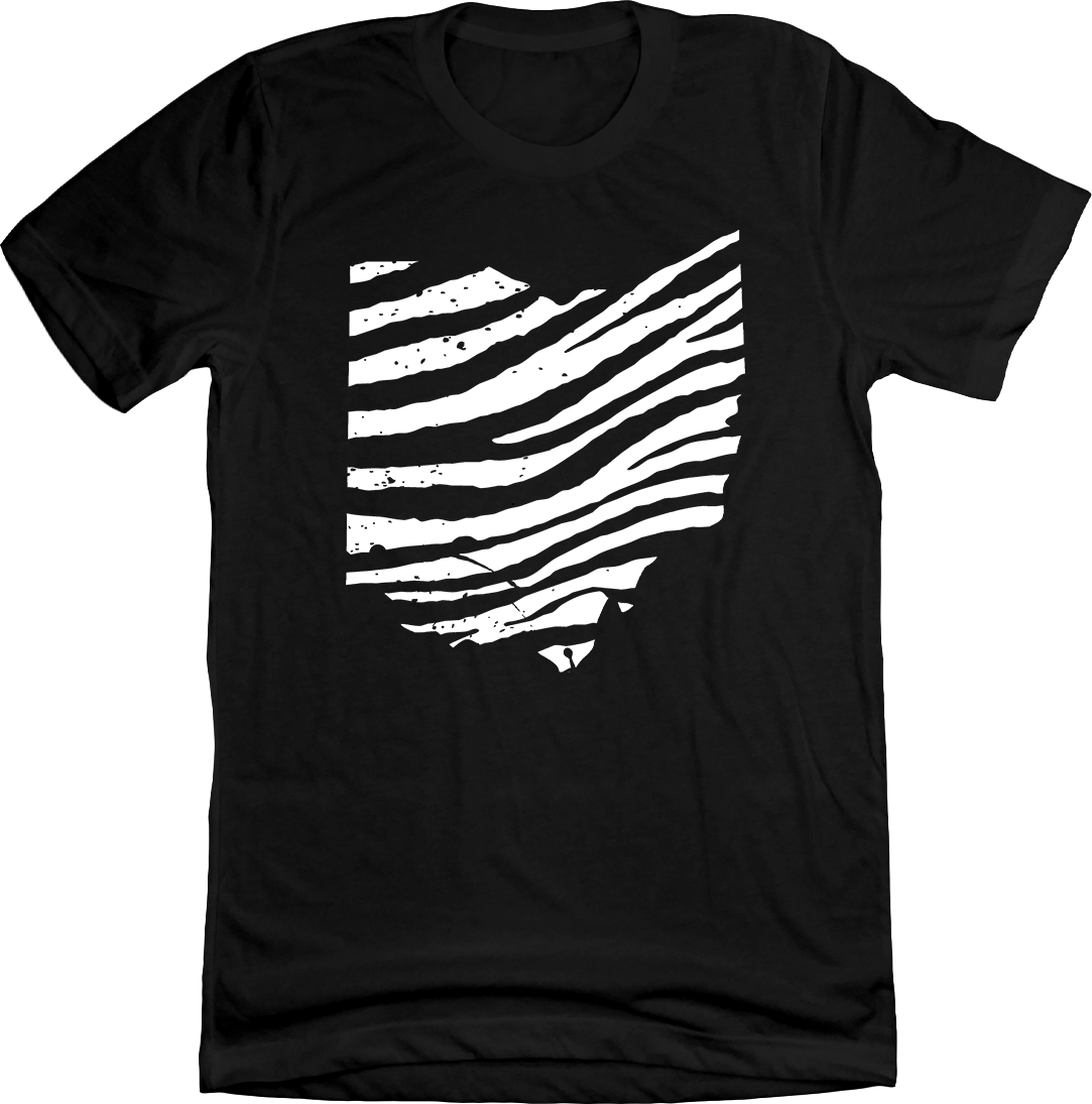 Tiger Stripe Ohio One-Color Version White on Black T-shirt Cincy Shirts