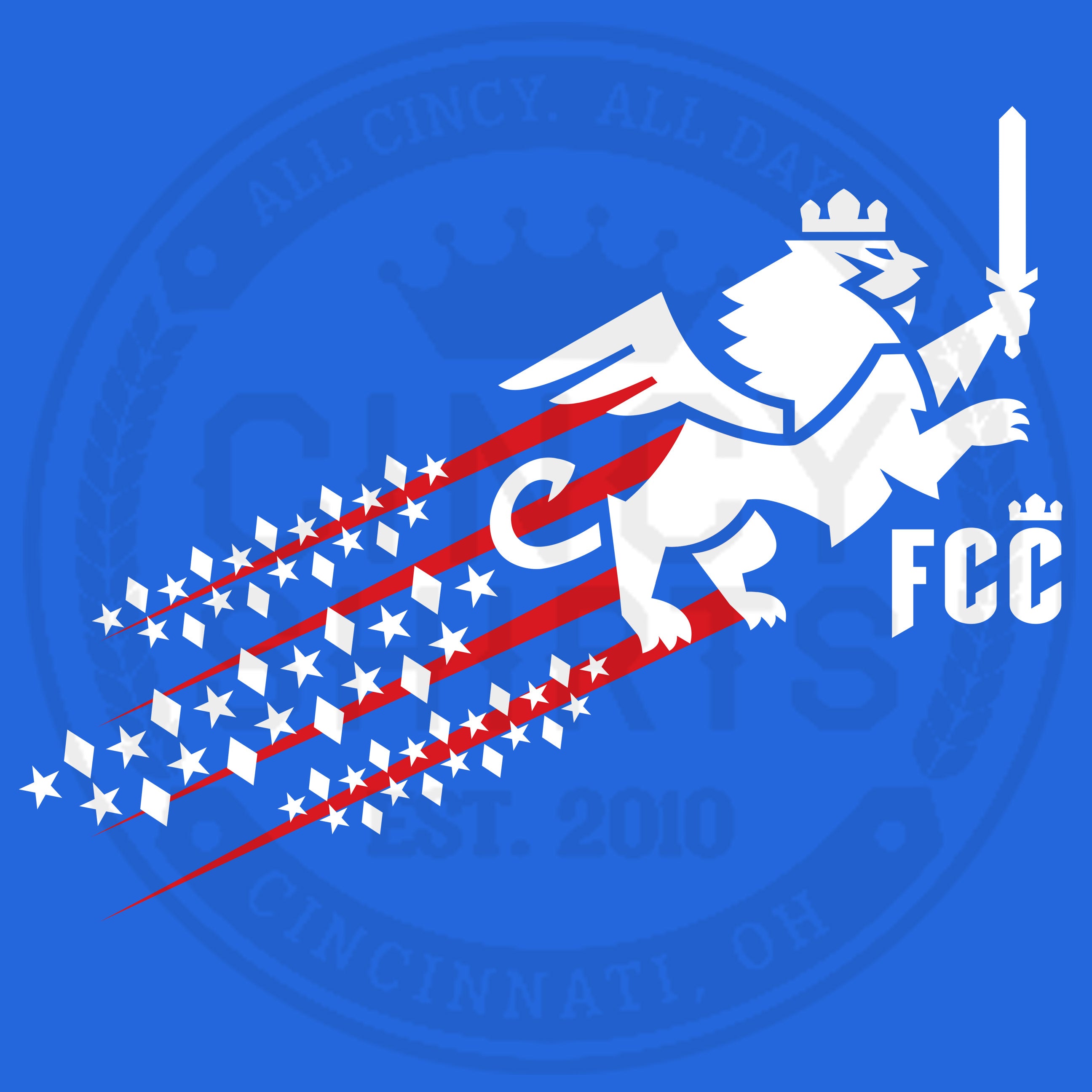 FC Cincinnati Red, White & Blue Streaking Lion - Cincy Shirts