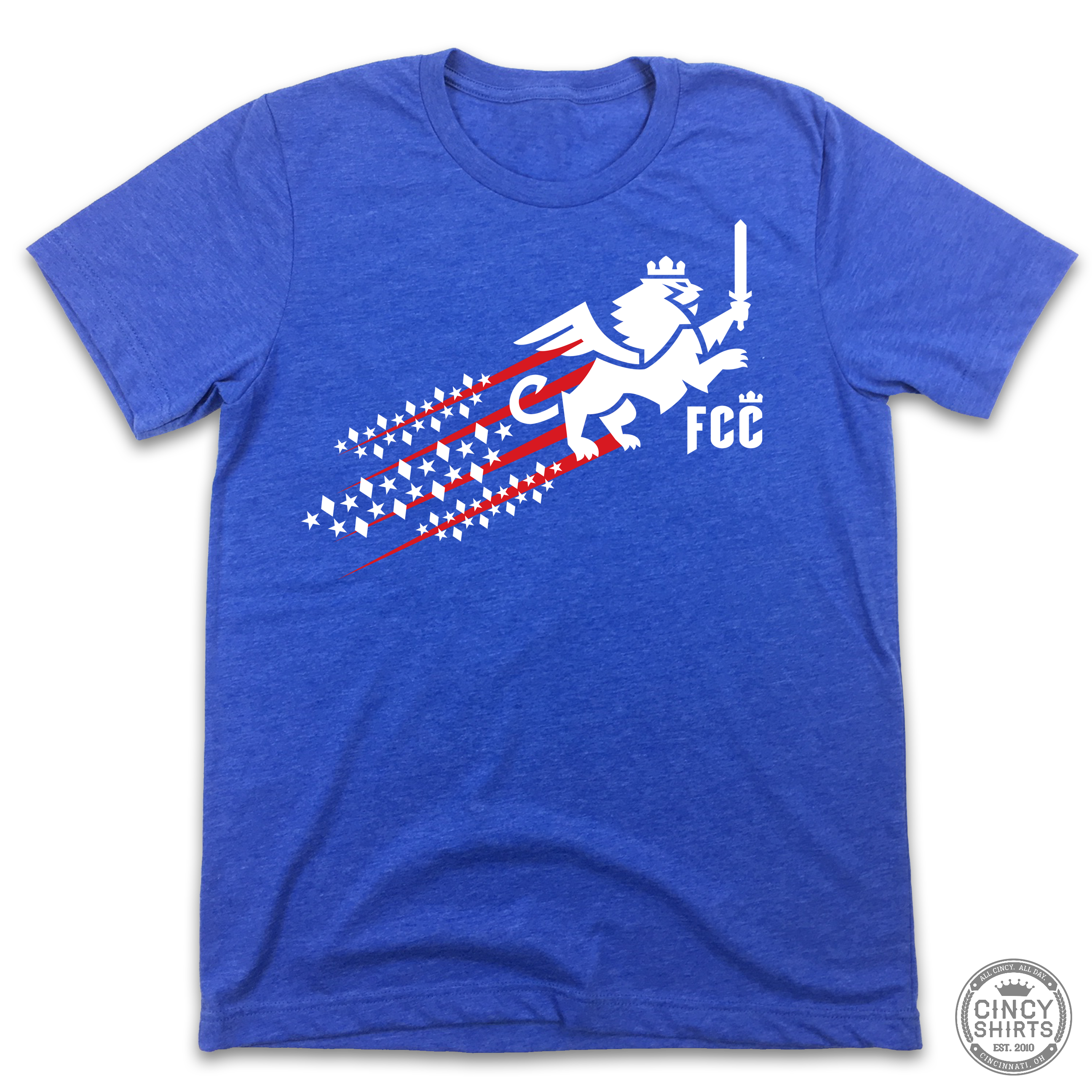 FC Cincinnati Red, White & Blue Streaking Lion - Cincy Shirts