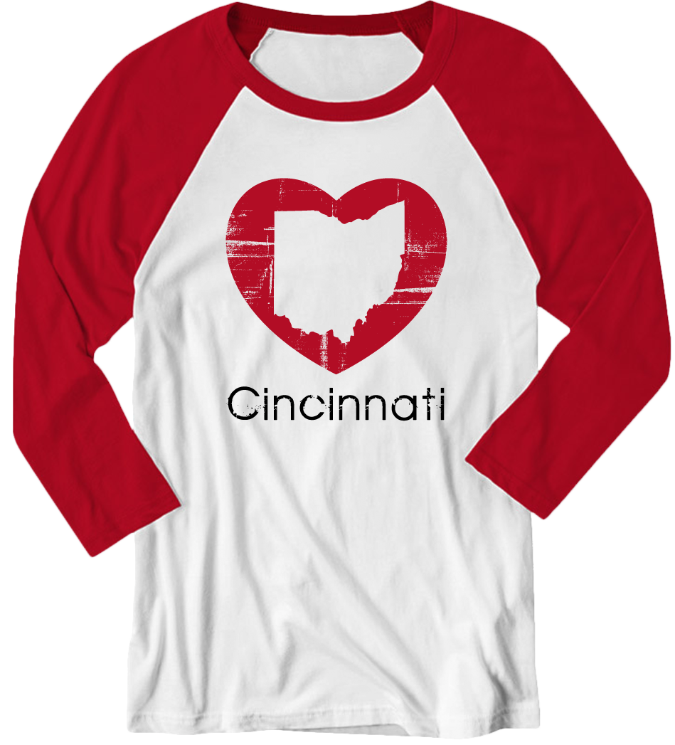 Ohio Inside a Heart raglan Cincy Shirts