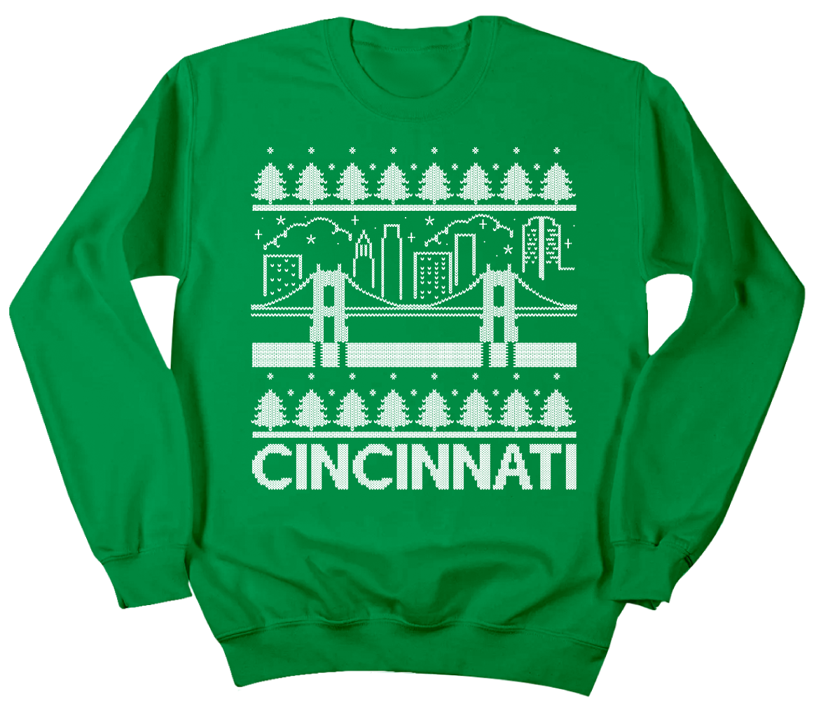 Cincinnati Bridge and Skyline Christmas Sweater Cincy Shirts