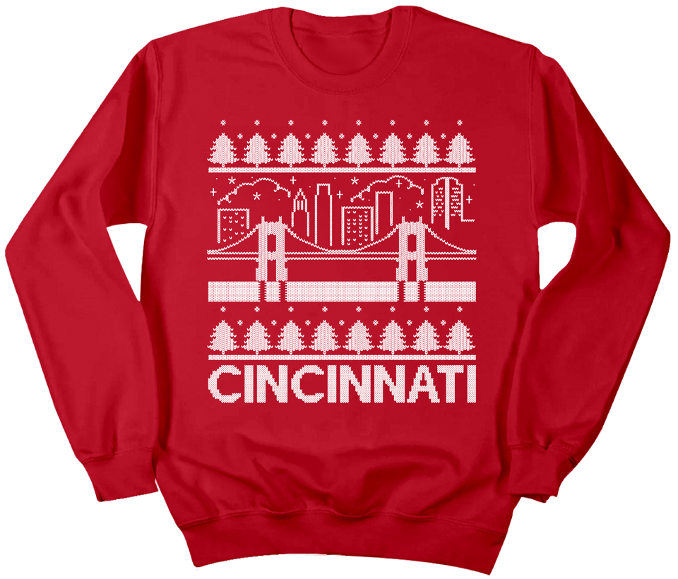 Cincinnati Bridge and Skyline Christmas Sweater Cincy Shirts