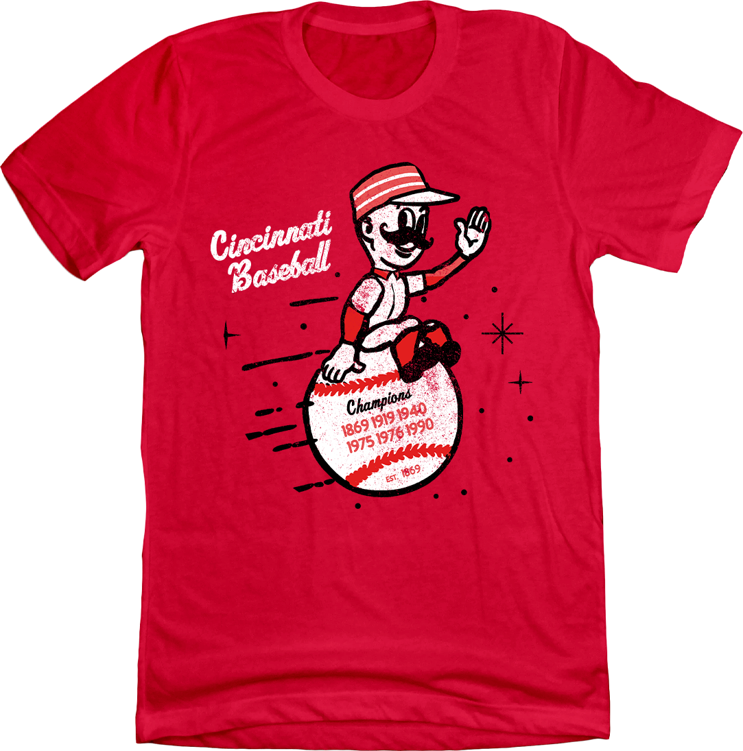 Cincinnati Baseball - Vintage Mascot Champions Red T-shirt Cincy Shirts