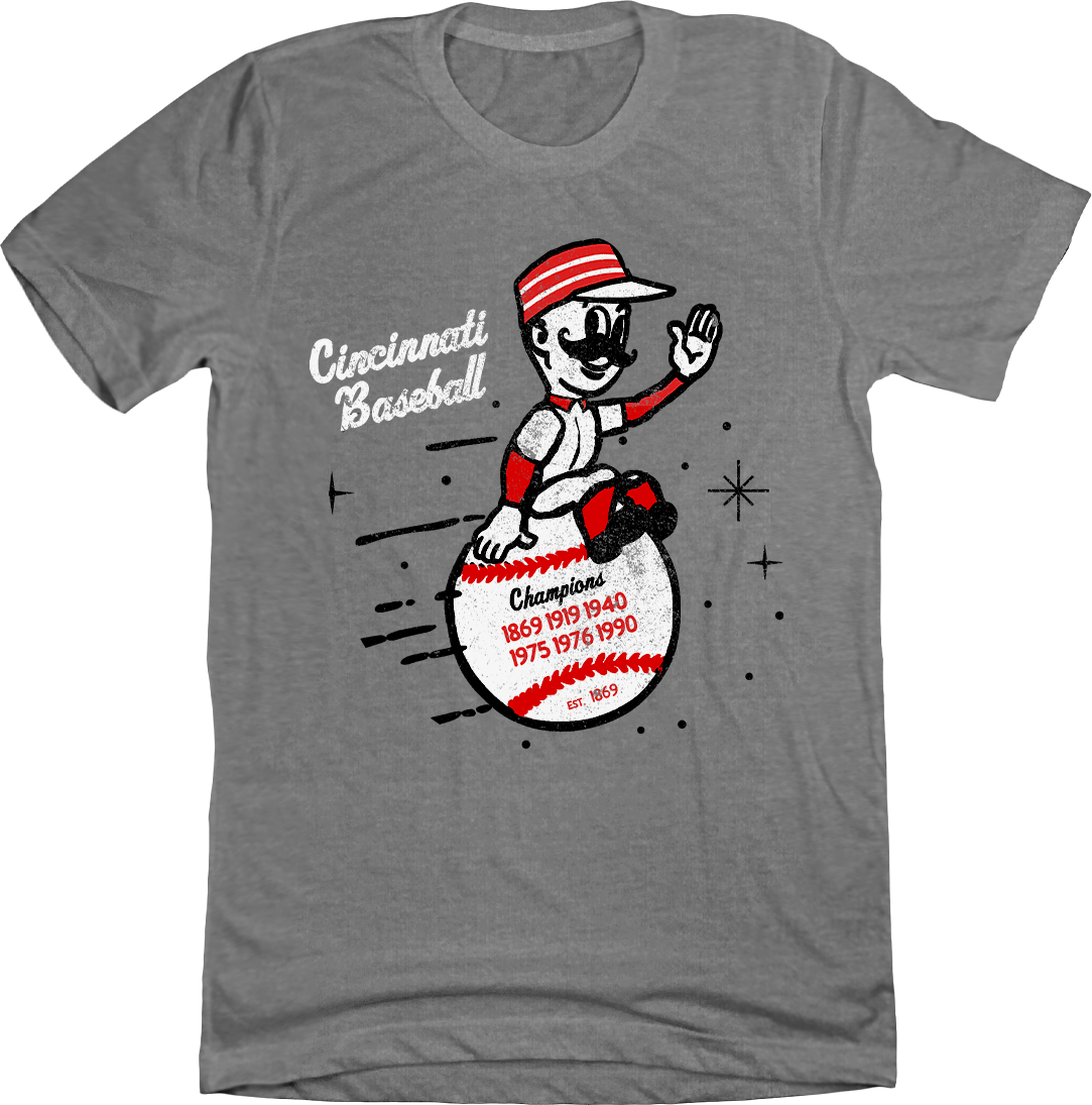 Cincinnati Baseball - Vintage Mascot Champions Grey T-shirt Cincy Shirts