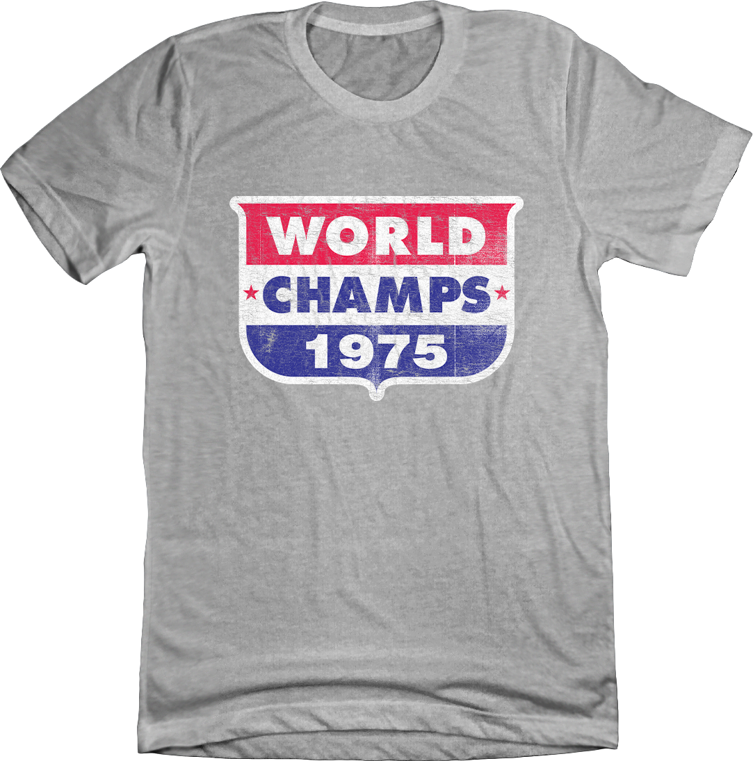 1975 champions, Cincinnati baseball, vintage baseball, retro sports, baseball history, classic baseball, championship season, Cincinnati sports, throwback tee