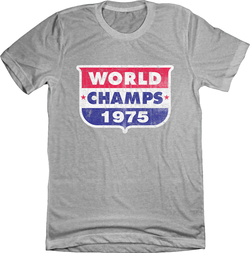 1975 champions, Cincinnati baseball, vintage baseball, retro sports, baseball history, classic baseball, championship season, Cincinnati sports, throwback tee