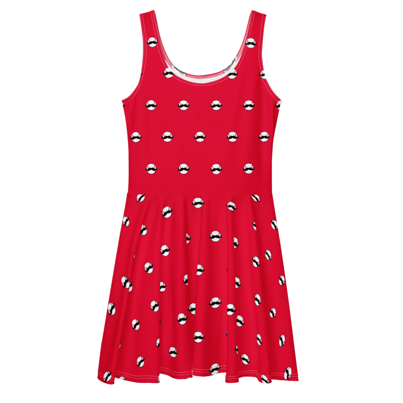 Red Baseball Mustache Skater Dress