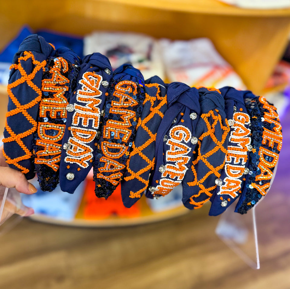 Game Day Sequin Headband - Navy & Orange