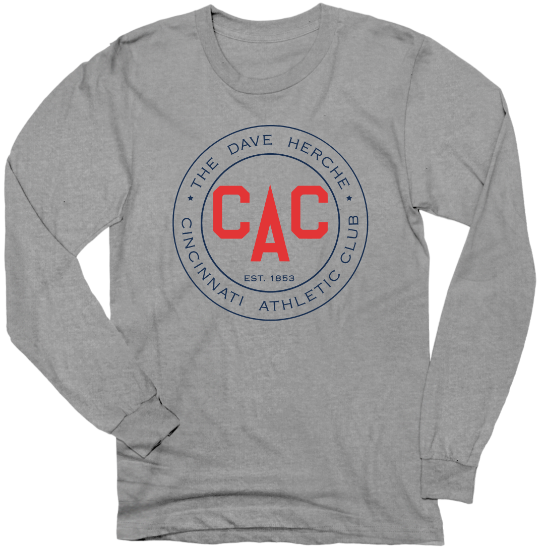 Cincinnati Athletic Club - Blue & Red Logo grey crew Cincy Shirts