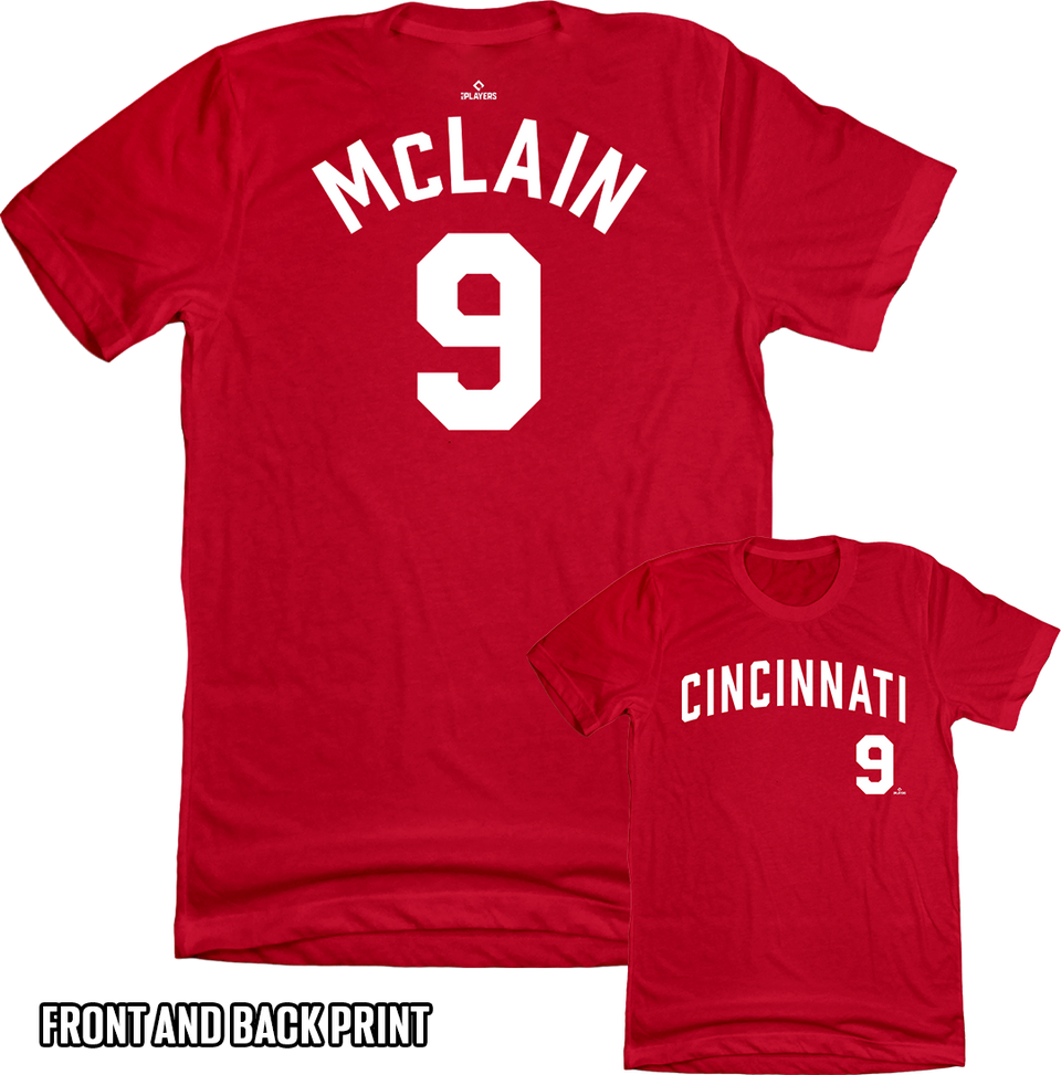 Matt McLain, Cincinnati baseball, shirsey, front and back print, dynamic player, rising star, baseball fan gear, official MLBPA, team spirit, fearless play

