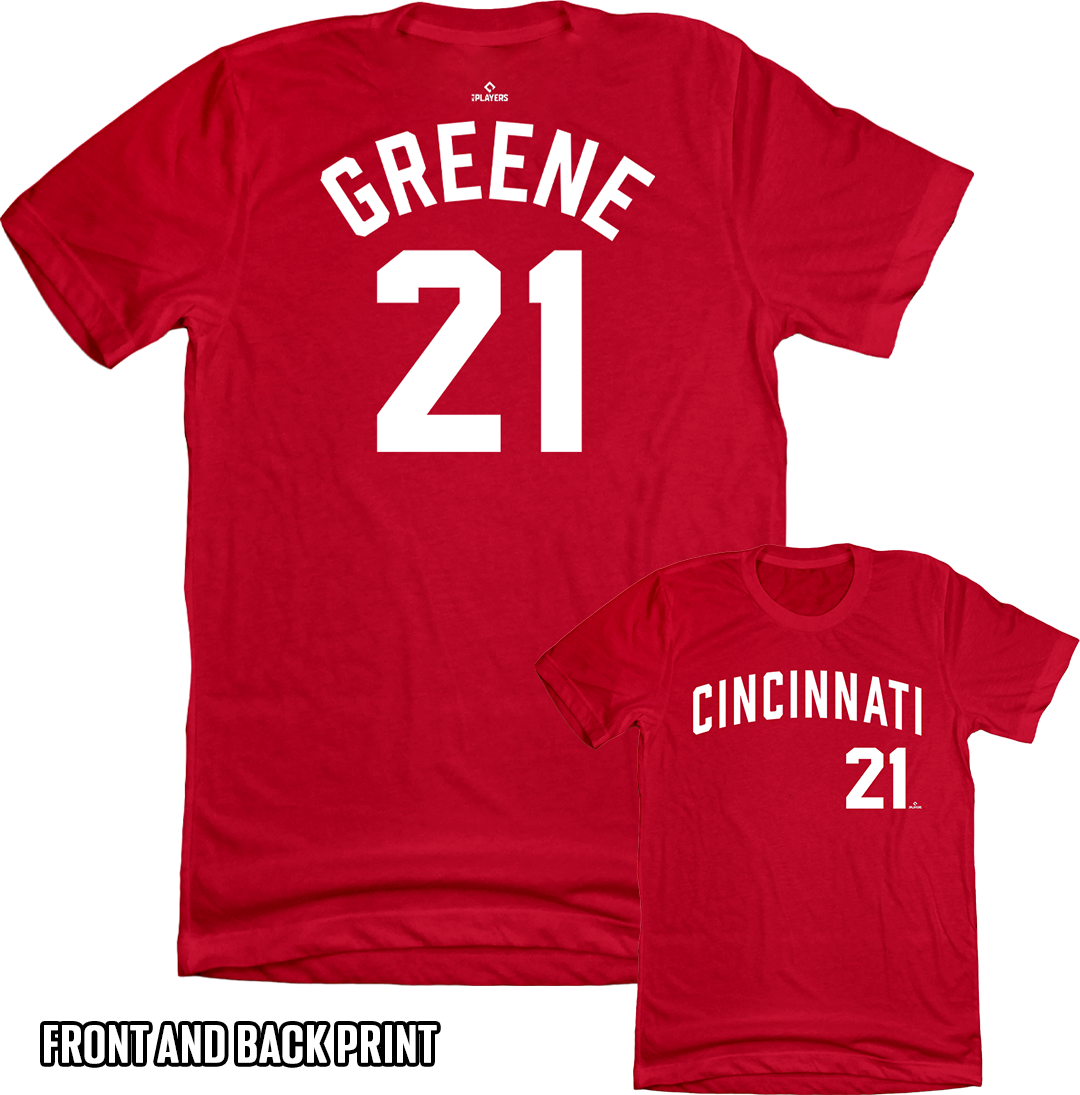 Hunter Greene, Cincinnati baseball, shirsey, front and back print, fastball, electric player, rising star, baseball fan gear, official MLBPA, team spirit, elite pitcher