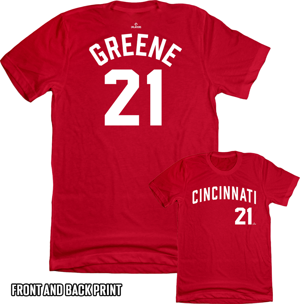 Hunter Greene, Cincinnati baseball, shirsey, front and back print, fastball, electric player, rising star, baseball fan gear, official MLBPA, team spirit, elite pitcher