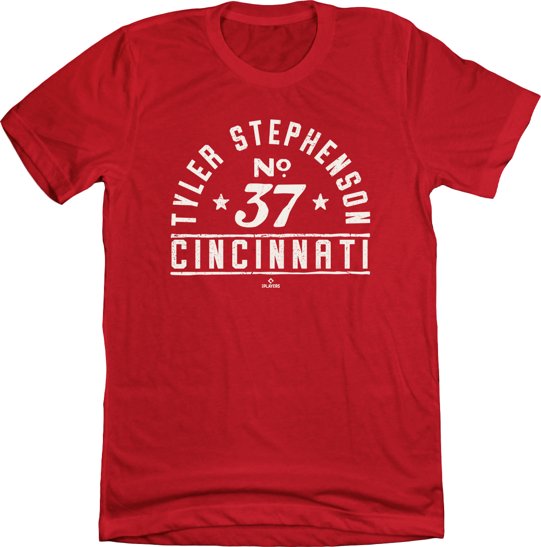 Tyler Stephenson, Cincinnati baseball, catcher, baseball fan gear, classic typography, resilient player, official MLBPA, elite catcher, team spirit