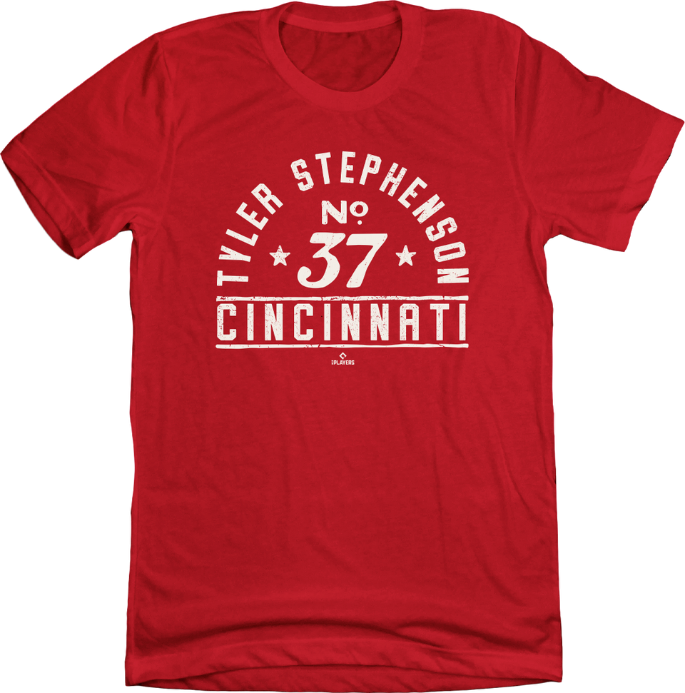 Tyler Stephenson, Cincinnati baseball, catcher, baseball fan gear, classic typography, resilient player, official MLBPA, elite catcher, team spirit