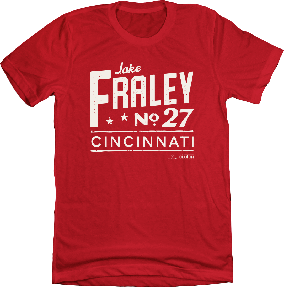 Jake Fraley, Cincinnati baseball, versatile player, baseball fan gear, classic typography, rising star, official MLBPA, outfielder, team spirit

