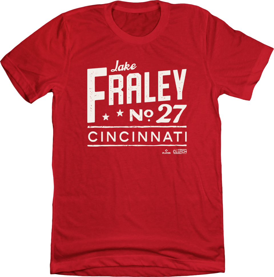 Jake Fraley, Cincinnati baseball, versatile player, baseball fan gear, classic typography, rising star, official MLBPA, outfielder, team spirit

