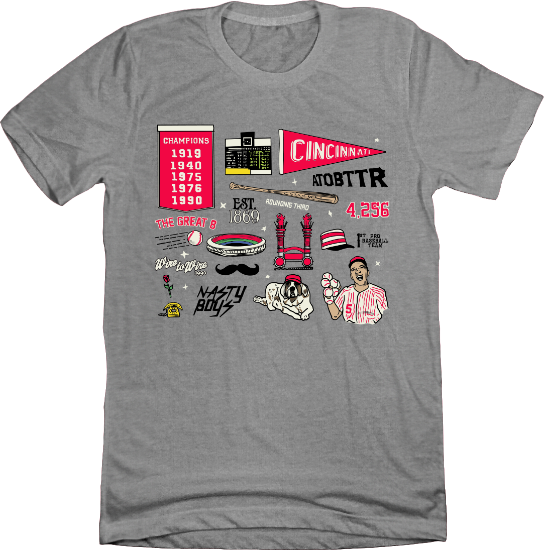 Cincinnati Baseball Collage Grey Tee