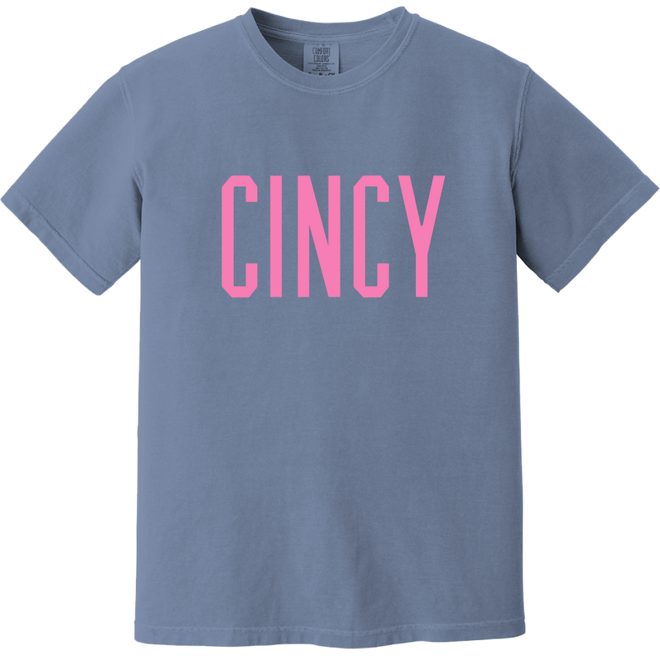 "CINCY" Block Logo - Comfort Colors® Washed Denim