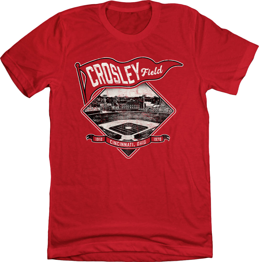 Vintage-inspired Crosley Field Classic Pennant Tee featuring a retro baseball design.