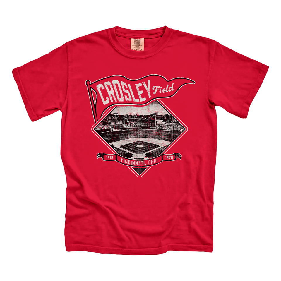 Vintage-inspired Crosley Field Classic Pennant Tee featuring a retro baseball design.