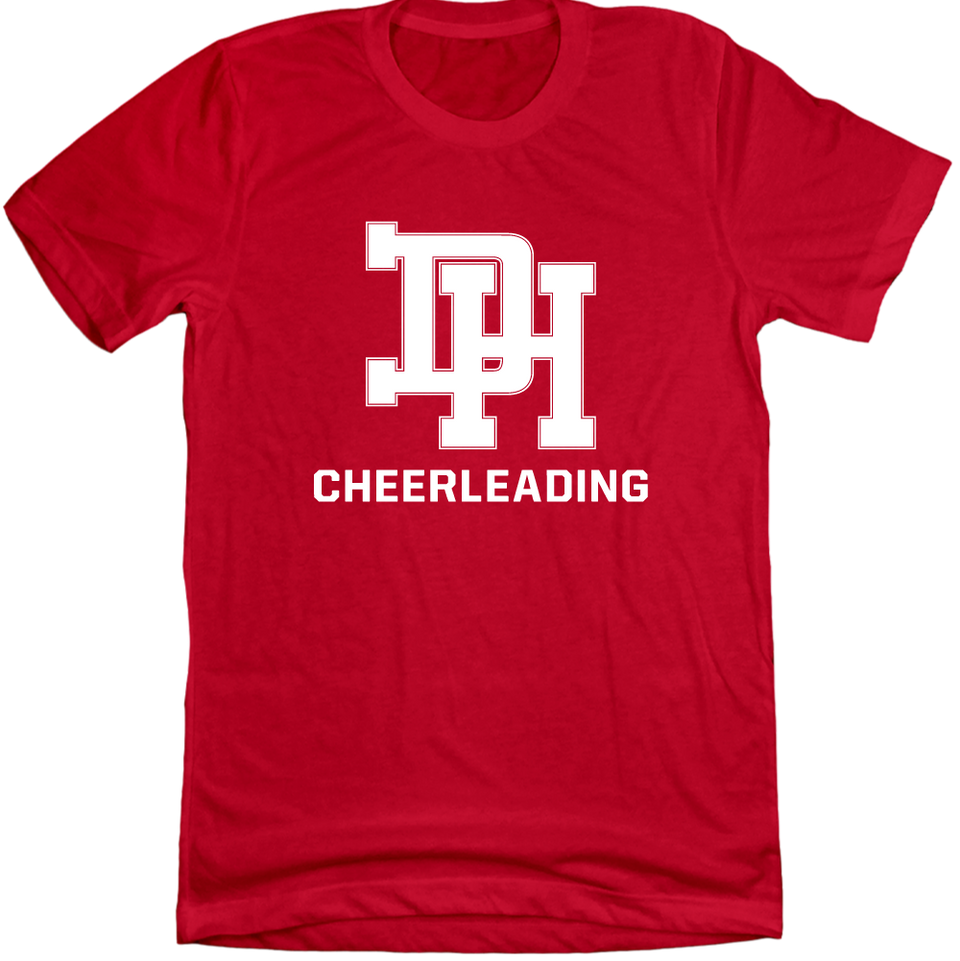 Dixie Heights Cheerleading Interlocking DH All White Red Tee