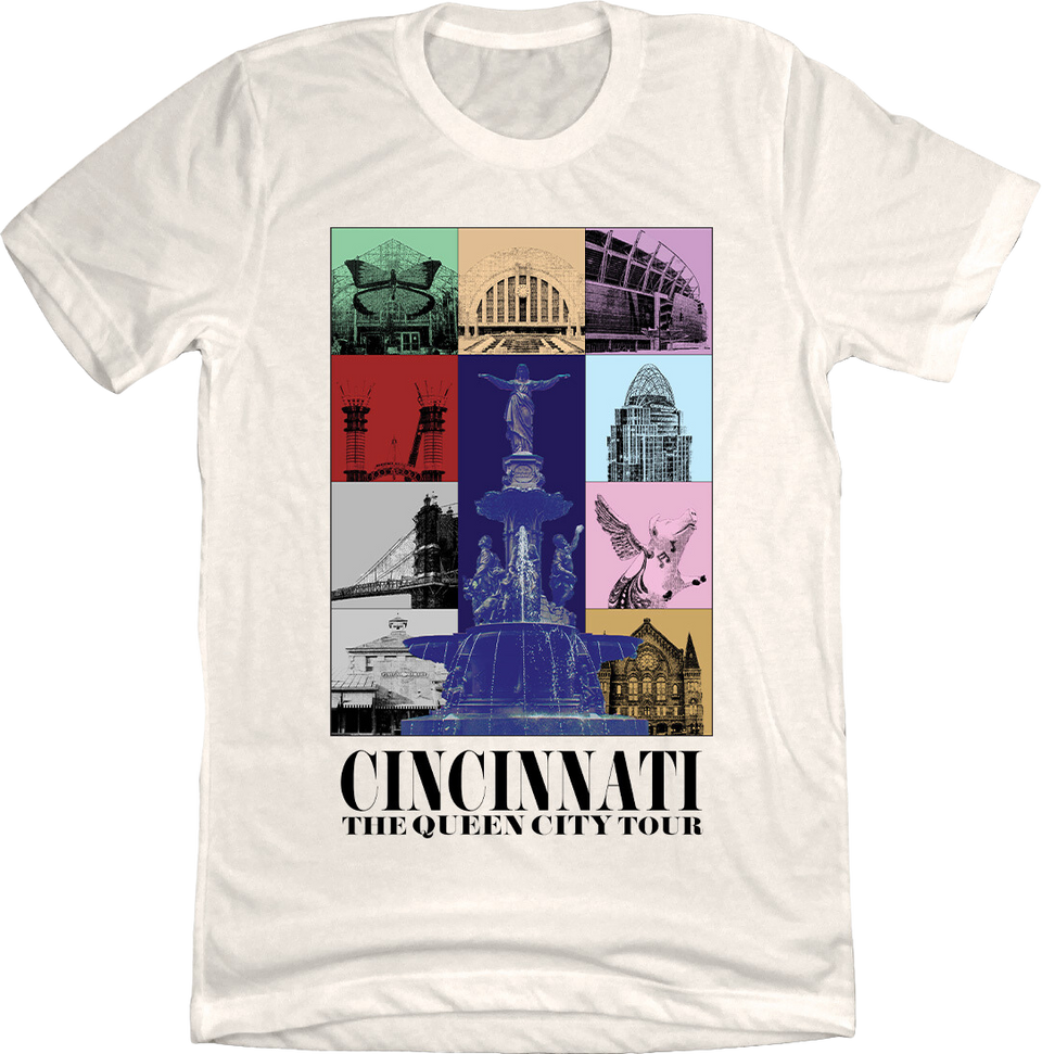 Cincinnati Eras Queen City Tour Natural White T-shirt Cincy shirts