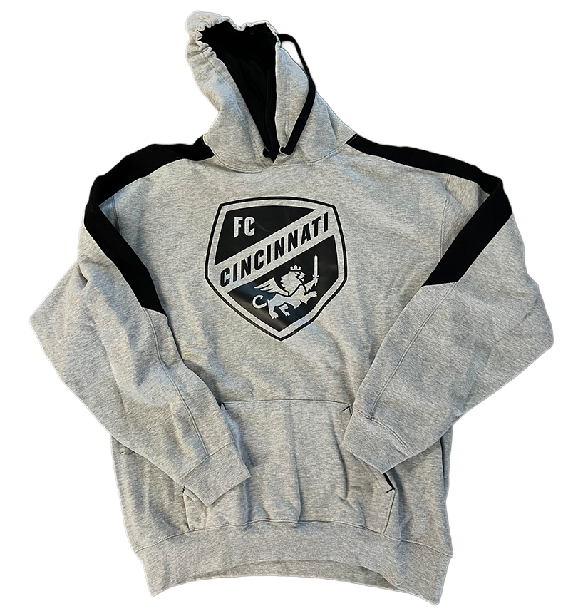 FC Cincinnati black. shield logo grey hoody