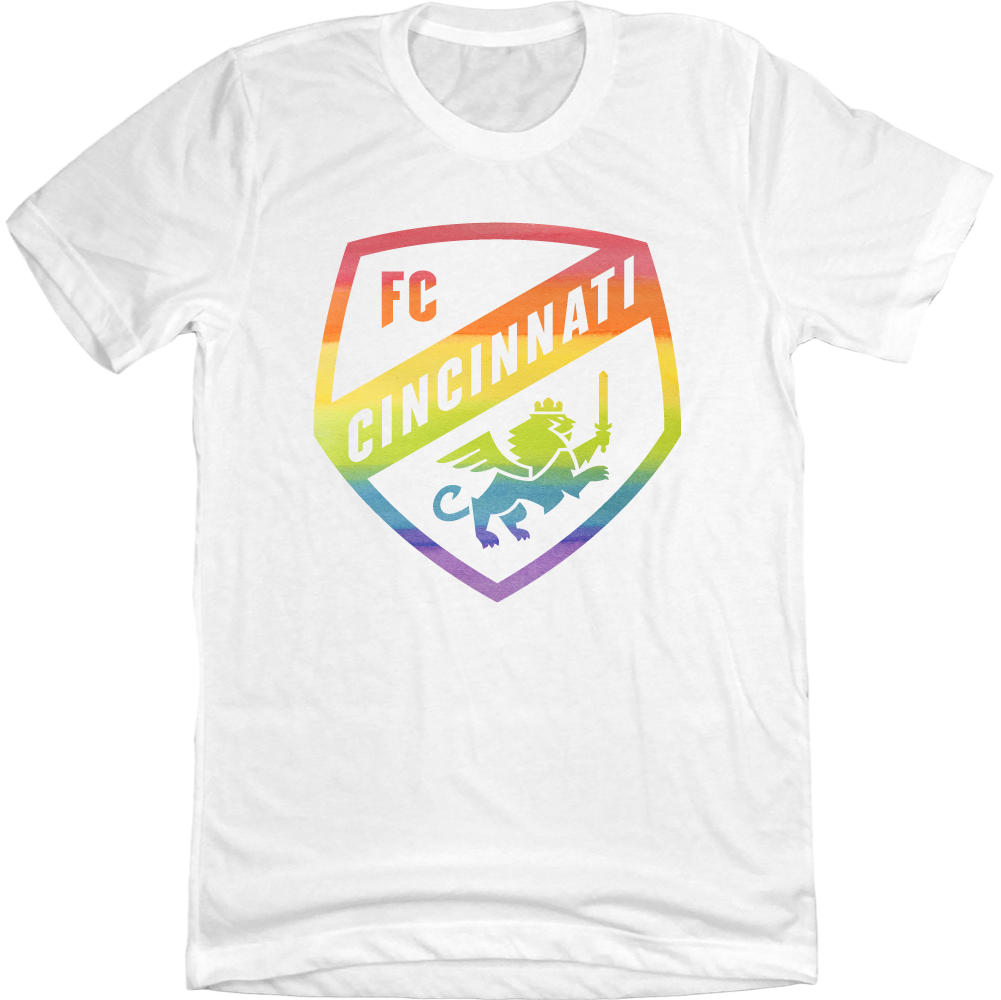 FC Cincinnati Pride Rainbow Shield white T-shirt Cincy Shirts
