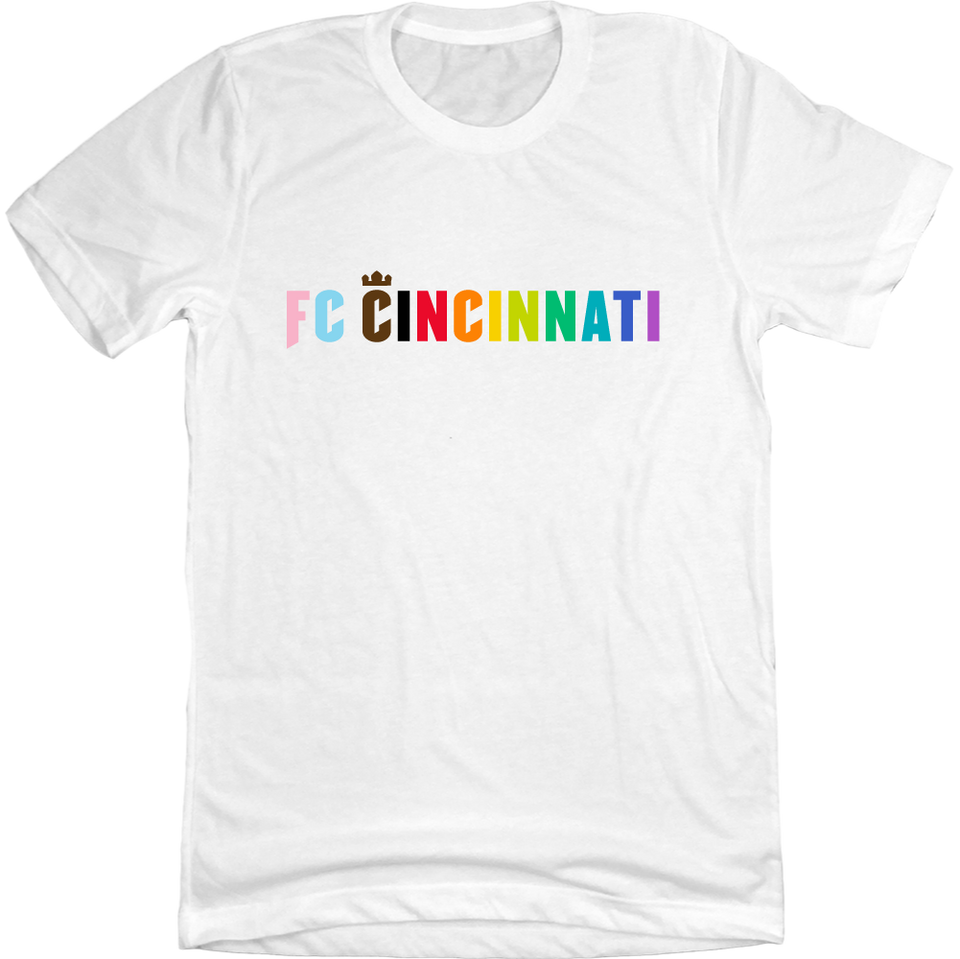 FC Cincinnati Pride Rainbow Text white T-shirt Cincy Shirts