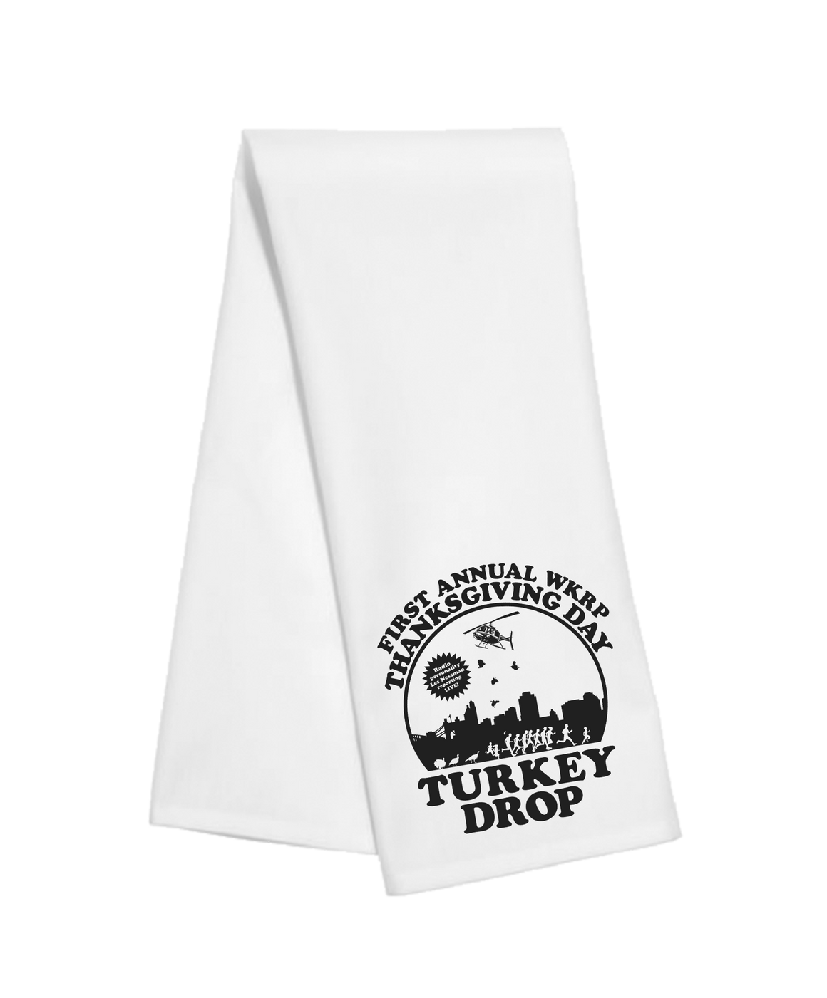 First Annual WKRP Thanksgiving Turkey Drop Tea Towel