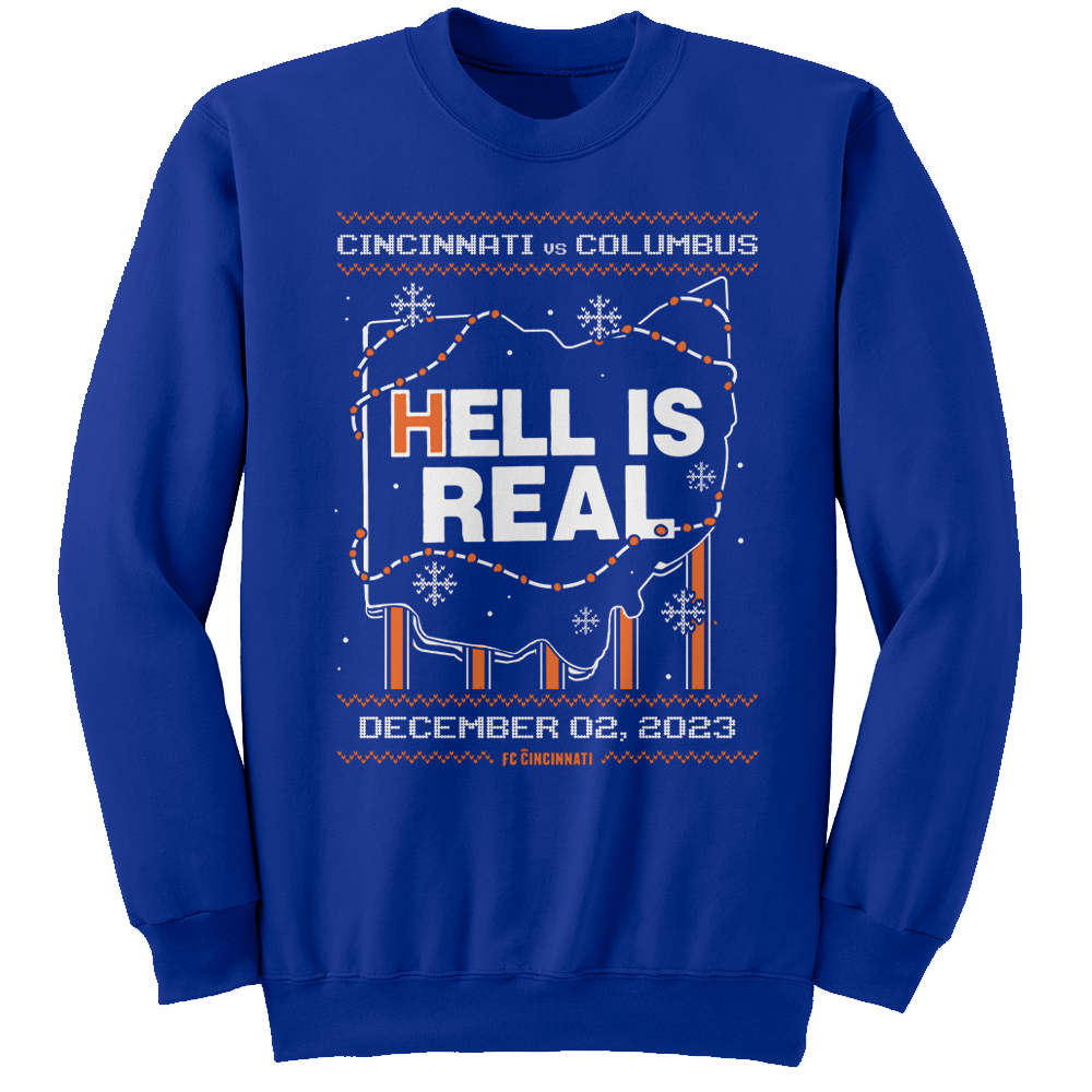 Hell is Real Christmas Sweater blue Cincy Shirts