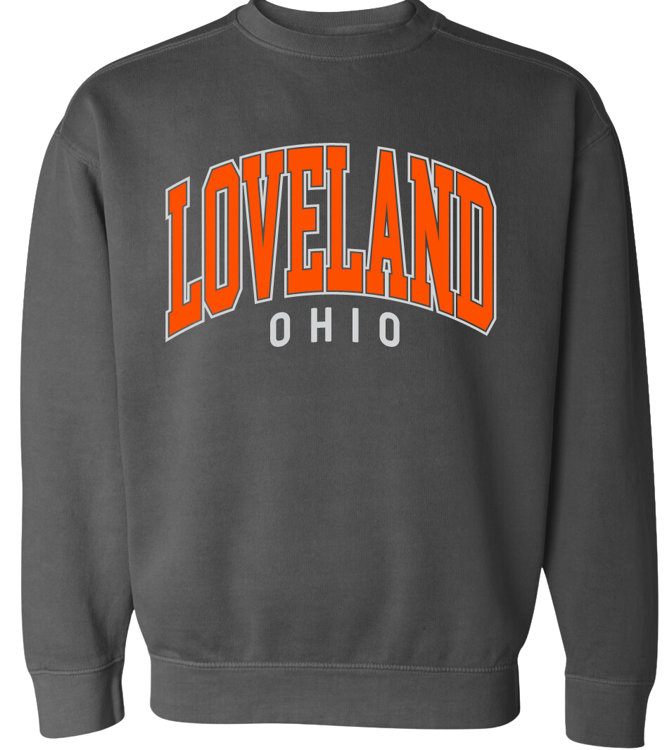 Loveland, Ohio Arched Comfort Colors® Crewneck Sweatshirt Cincy Shirts